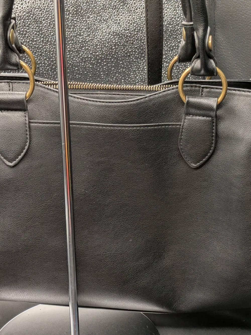 FRYE AND CO. Black Faux Leather Satchel with Brass Hardware